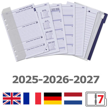 6306-25-26-27 210 x 144 mm A5 6 Ring Agenda Inserts Weekly Complete Set DE FR NL 2025 2026 2027